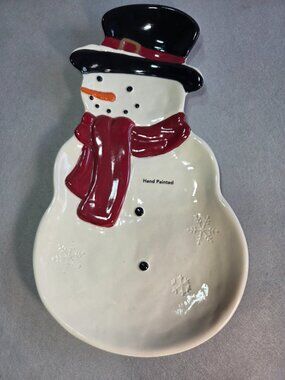 St. Nicholas Square Snowman Serving Tray/Dish Cream, Red, Black